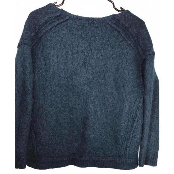 Free People Women's Lofty Alpaca Wool Blend V-Neck Blue Teal Sweater - Picture 3 of 6